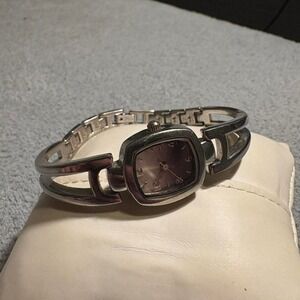 Vintage Silver‎ tone clasp band women's watch with brown face